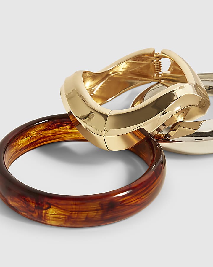 Gold Mixed Metal And Resin Bangle Set