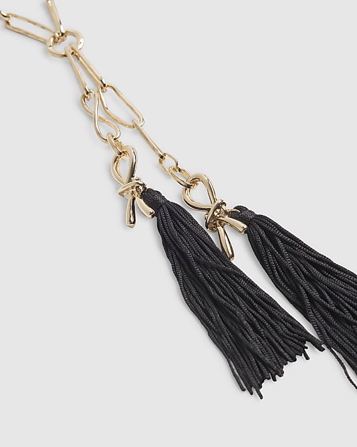 Gold Knot Tassel Y Necklace