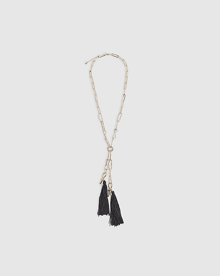Gold Knot Tassel Y Necklace