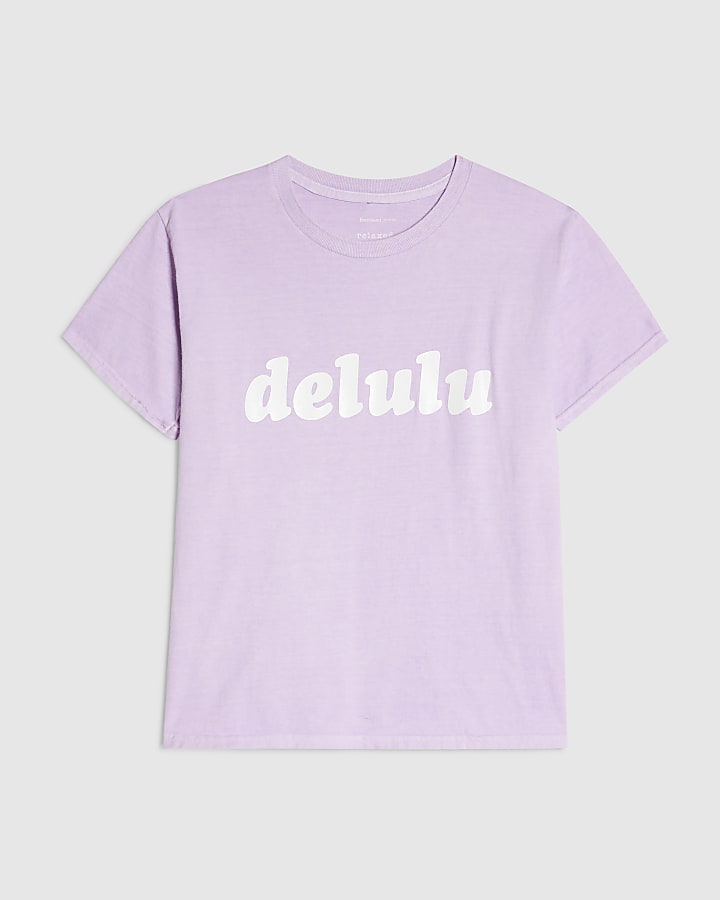 Purple Cotton Delulu Graphic T-Shirt