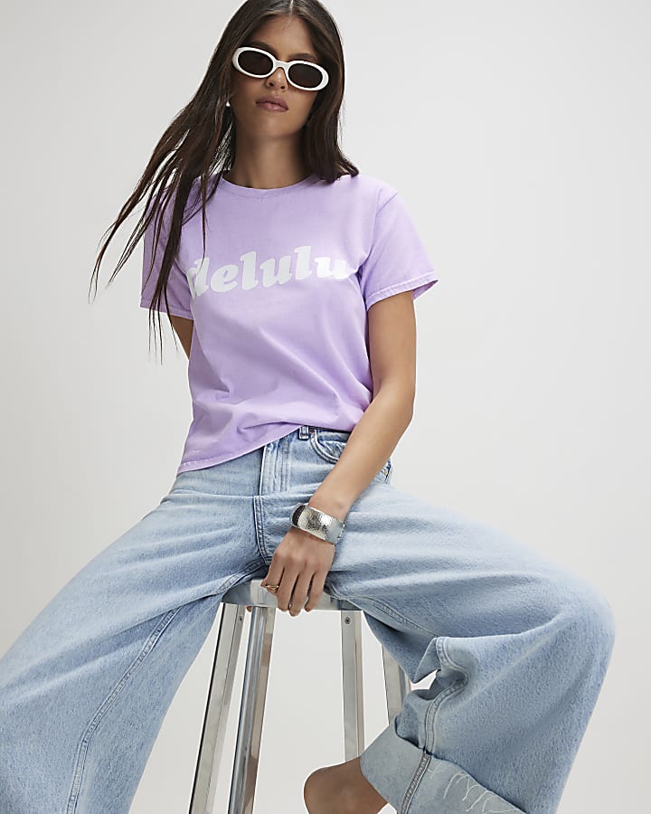 Purple Cotton Delulu Graphic T-Shirt