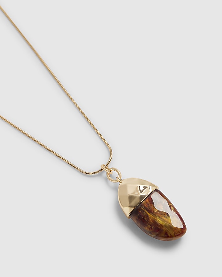 Gold Acorn Pendant Long Necklace