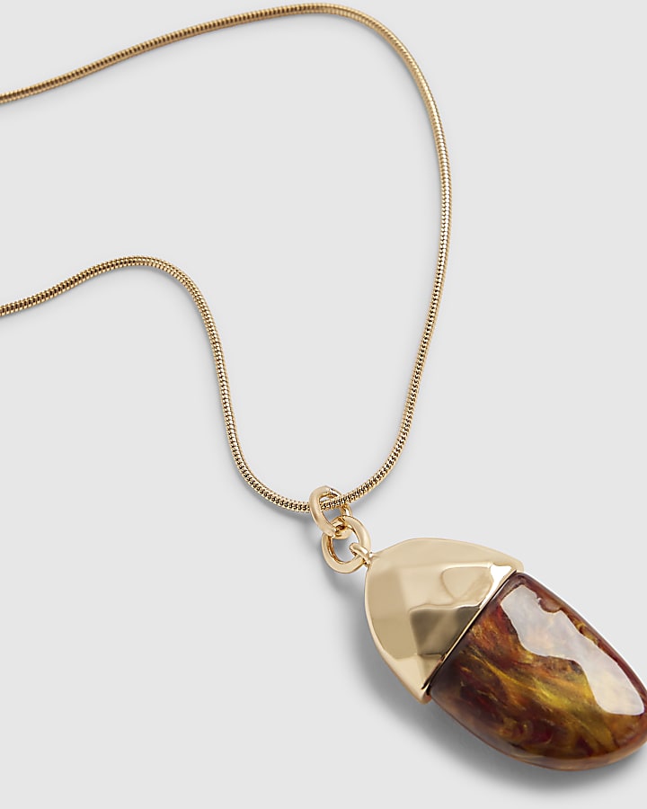 Gold Acorn Pendant Long Necklace