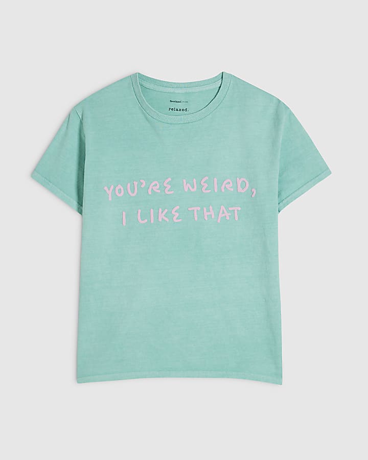 Green Cotton You're Weird Graphic T-Shirt