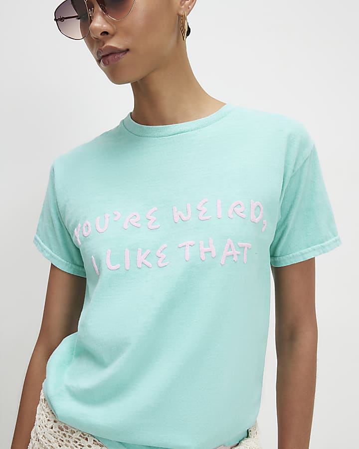 Green Cotton You're Weird Graphic T-Shirt