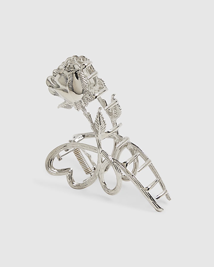 Silver Rose Claw Clip