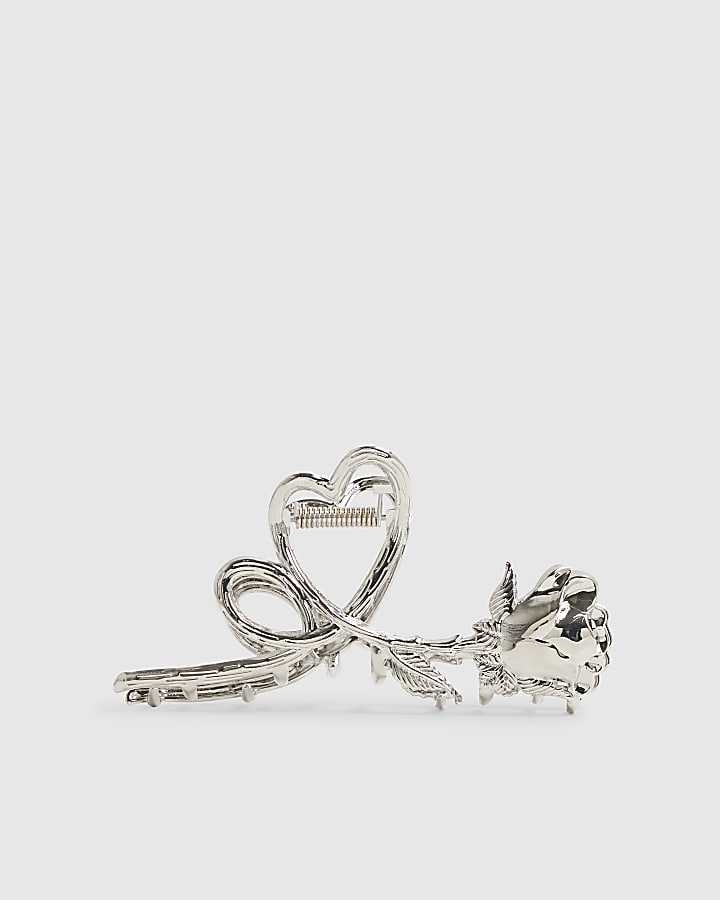 Silver Rose Claw Clip