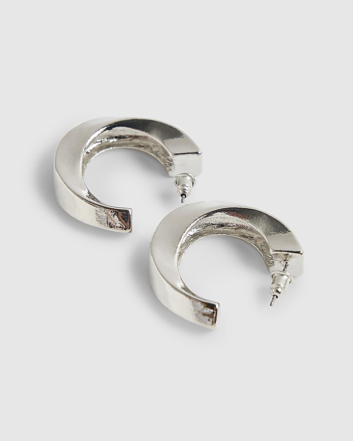 Silver Chunky Twist Hoop Earrings