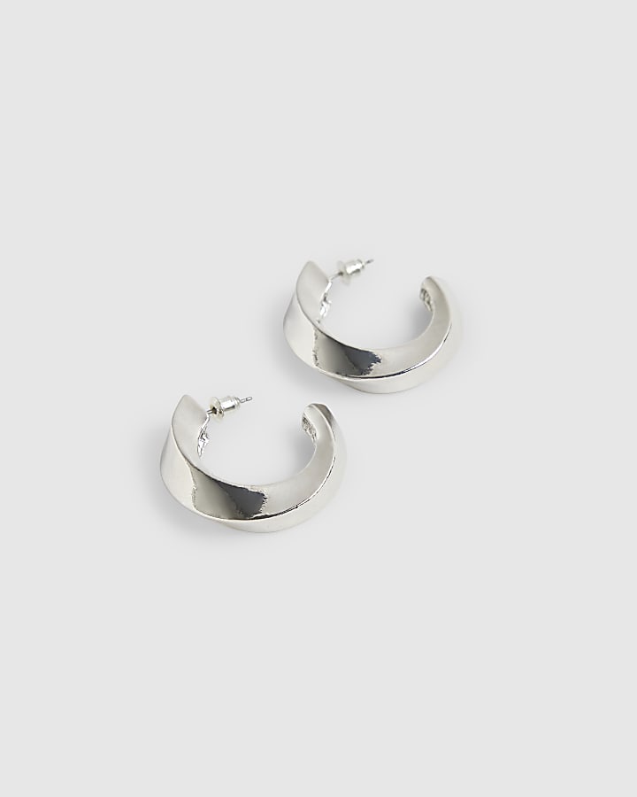 Silver Chunky Twist Hoop Earrings
