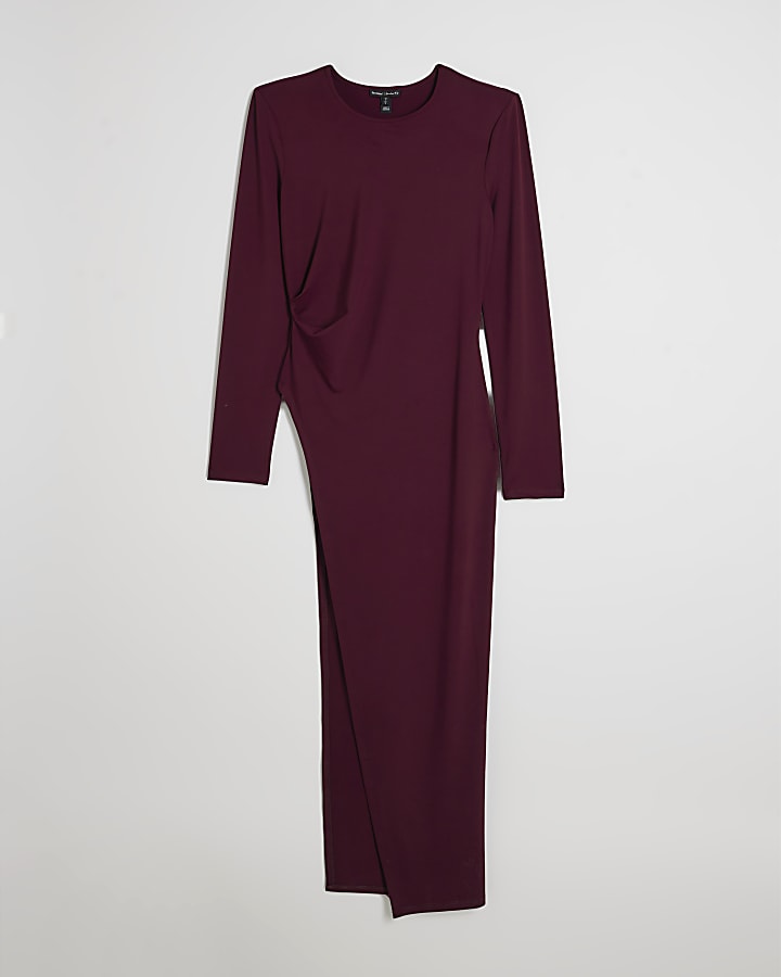 Red Shoulder Pad Long Asymmetric Top