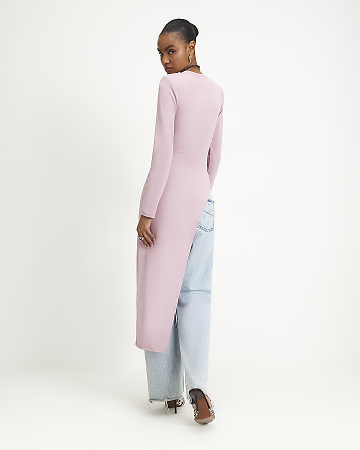 Pink Shoulder Pad Long Asymmetric Top
