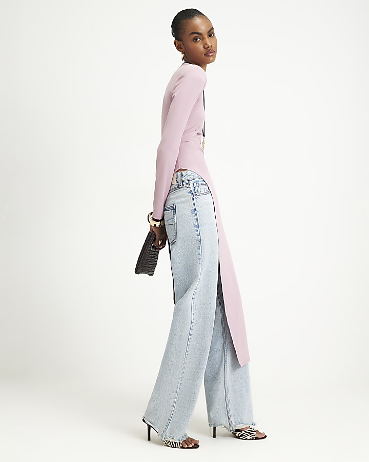 Pink Shoulder Pad Long Asymmetric Top