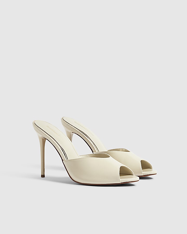 Cream Mule Heeled Sandals