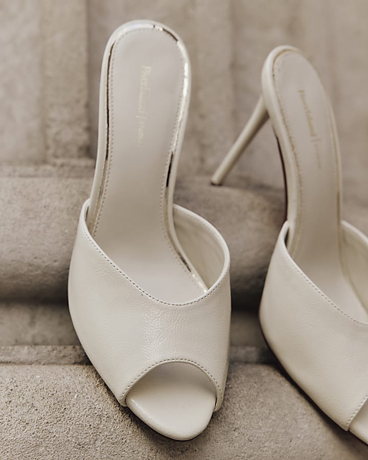 Cream Mule Heeled Sandals