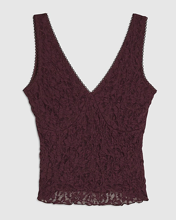Purple Lace V Neck Cami Top