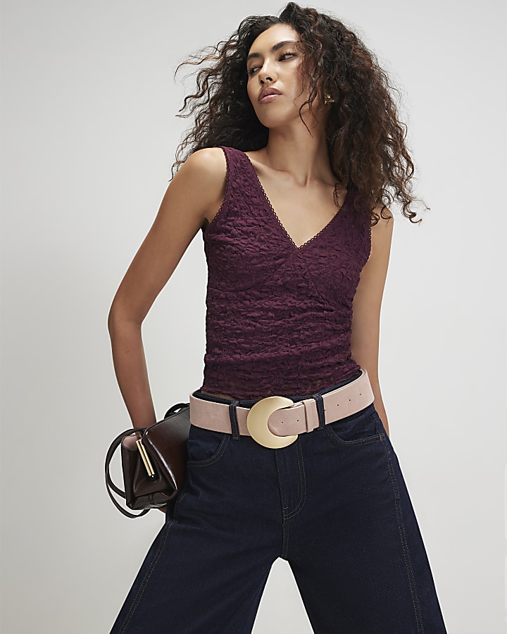 Purple Lace V Neck Cami Top