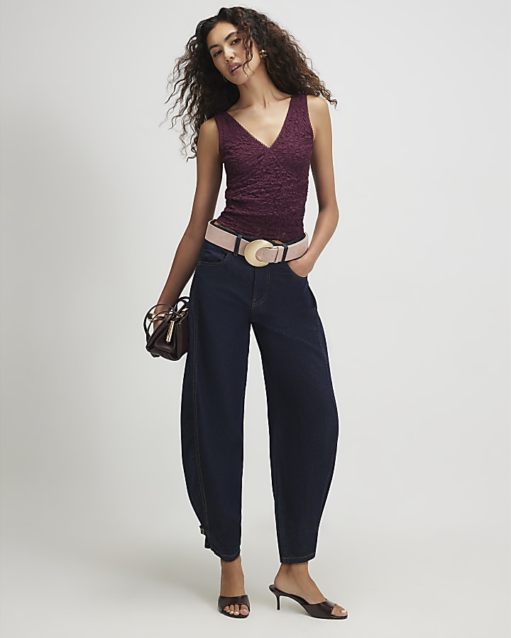 Purple Lace V Neck Cami Top