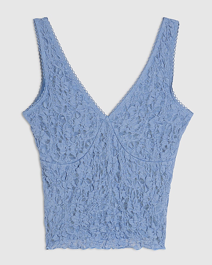 Blue Lace V Neck Cami Top