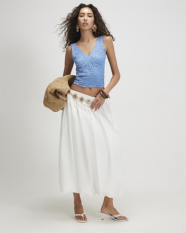Blue Lace V Neck Cami Top