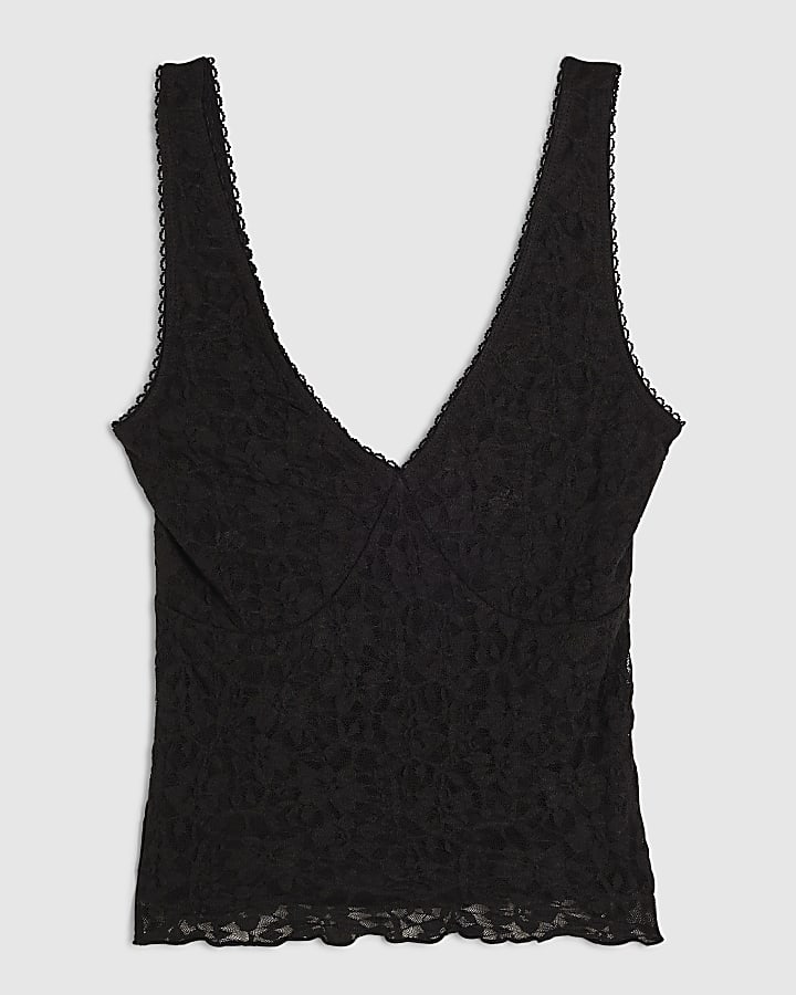 Black Lace V Neck Cami Top