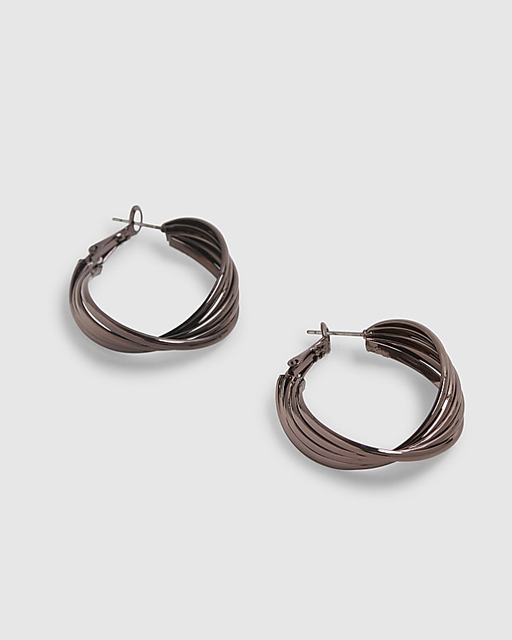 Brown Twist Hoop Earrings