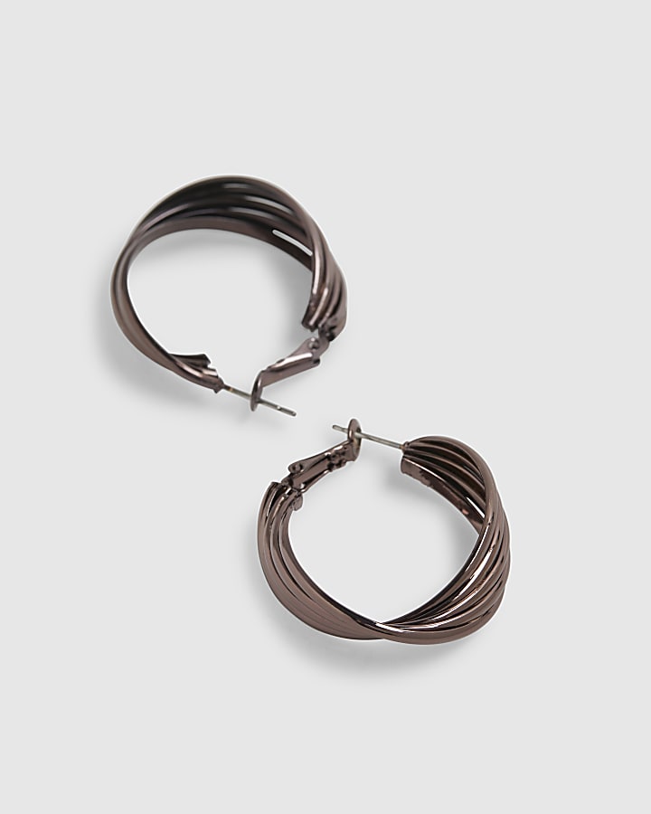 Brown Twist Hoop Earrings