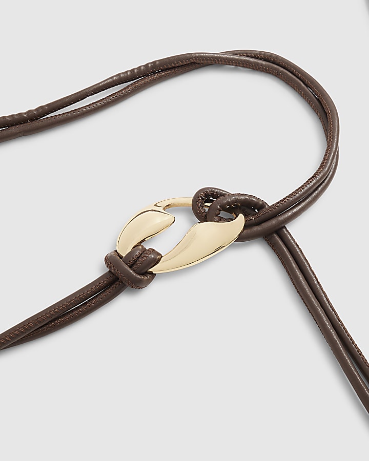 Brown Faux Leather Thin Belt