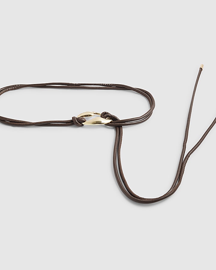 Brown Faux Leather Thin Belt