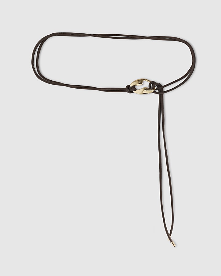 Brown Faux Leather Thin Belt