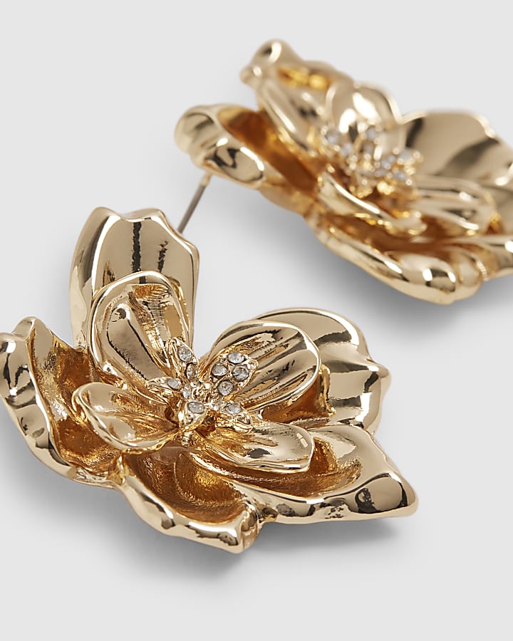 Gold Flower Stud Earrings