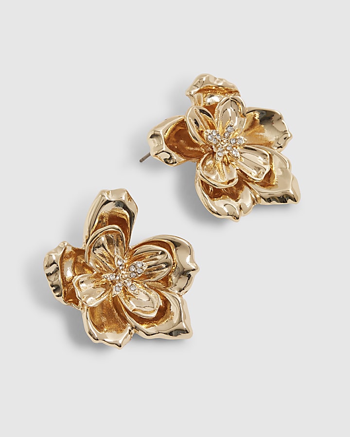 Gold Flower Stud Earrings