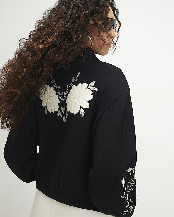 Black Quilted Embroidered Shacket