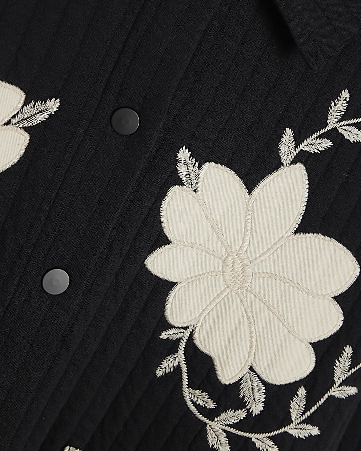 Black Quilted Embroidered Shacket