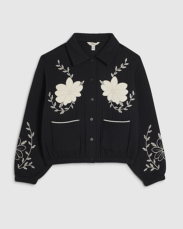 Black Quilted Embroidered Shacket