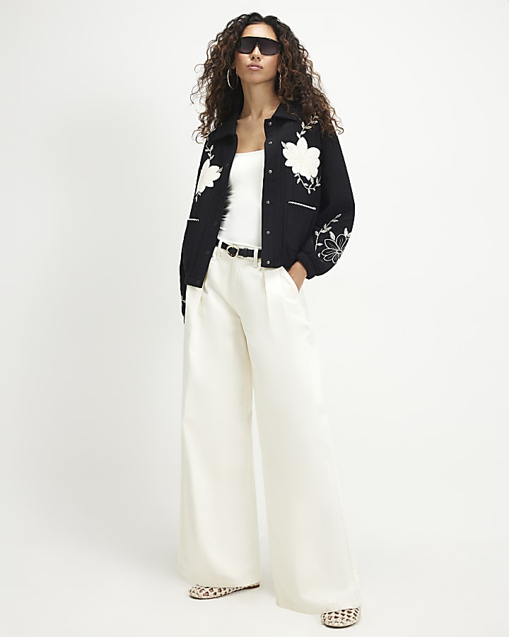 Black Quilted Embroidered Shacket
