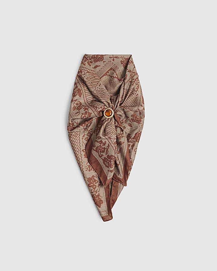 Brown Print Long Scarf