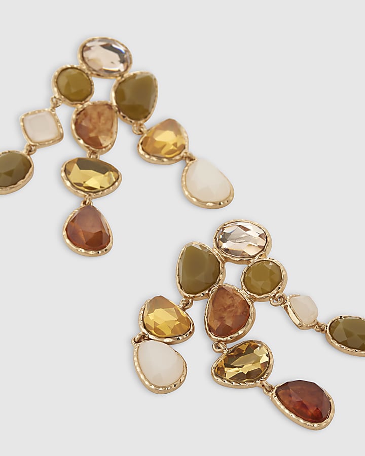 Gold Multi Faceted Drop Earrings