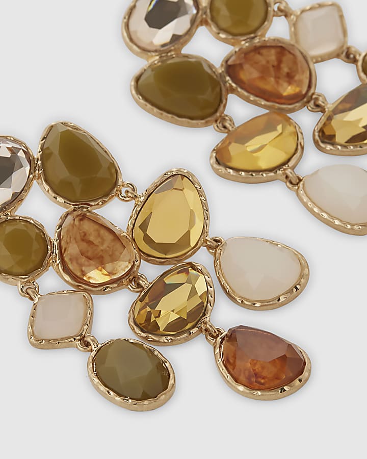 Gold Multi Faceted Drop Earrings