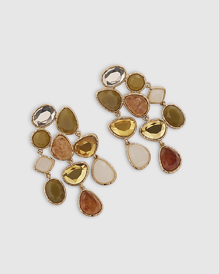 Gold Multi Faceted Drop Earrings