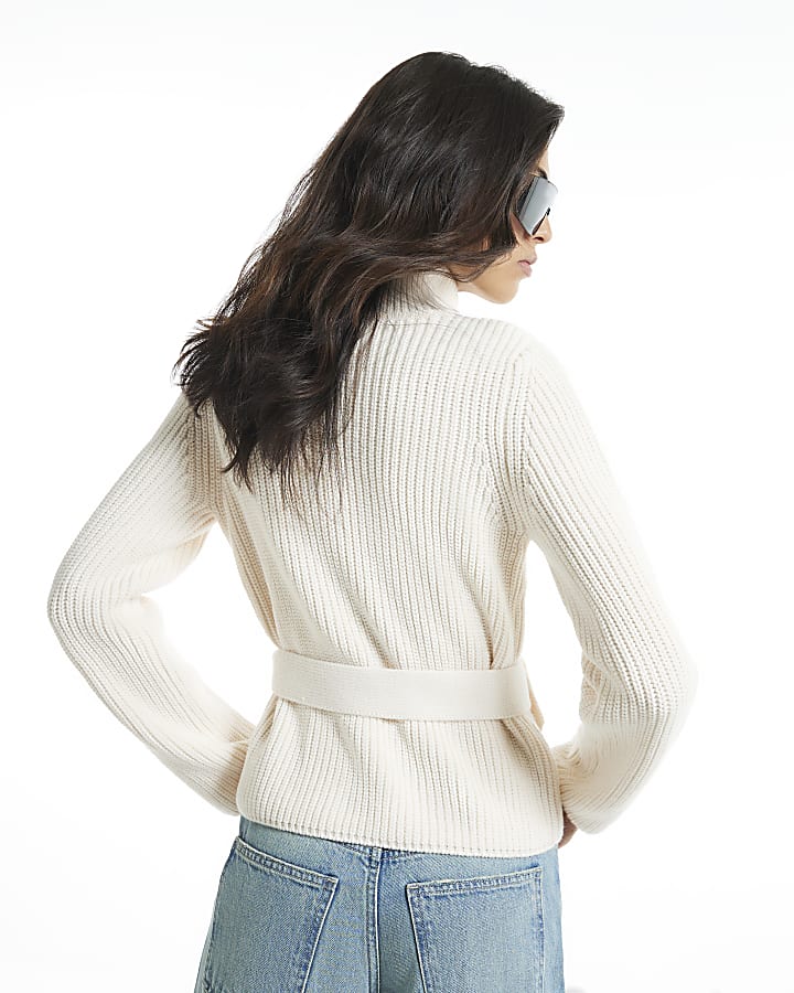Cream Tie Rib Cardigan