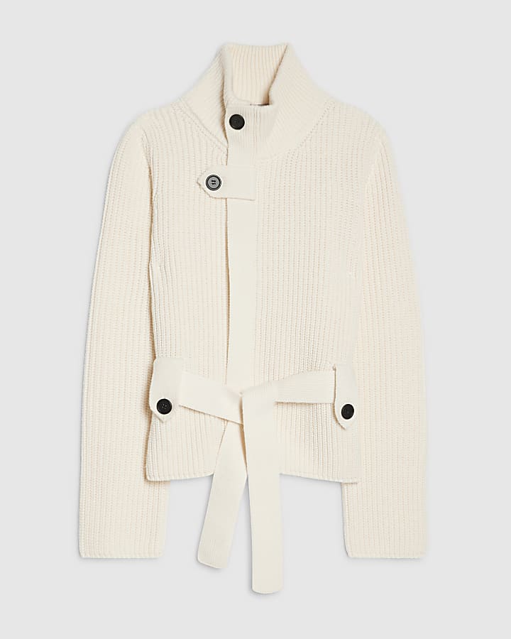 Cream Tie Rib Cardigan