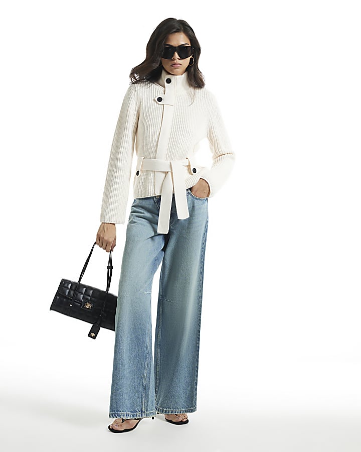 Cream Tie Rib Cardigan