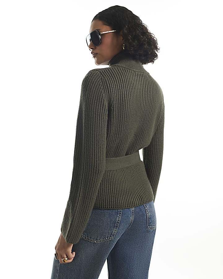 Green Tie Rib Cardigan
