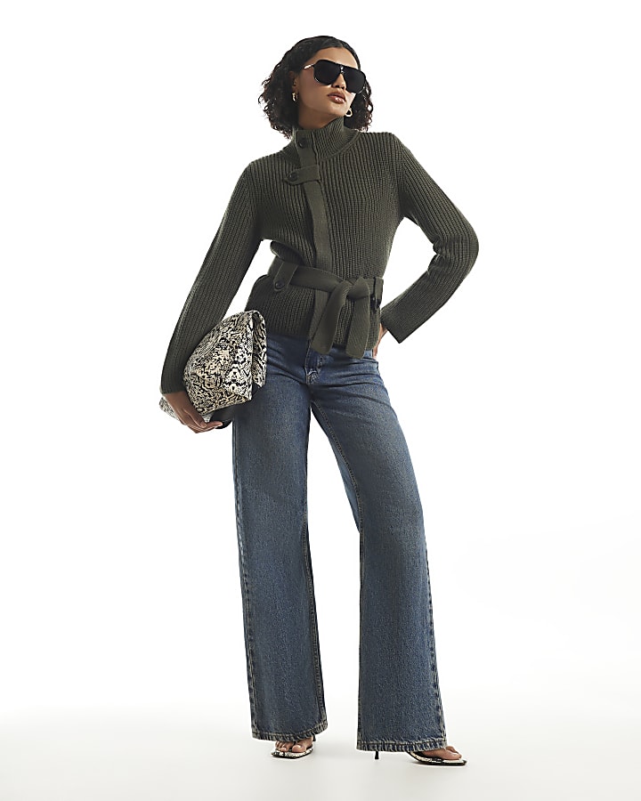 Green Tie Rib Cardigan