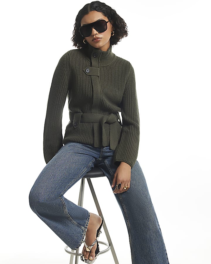 Green Tie Rib Cardigan