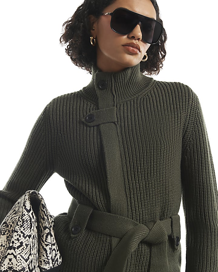 Green Tie Rib Cardigan