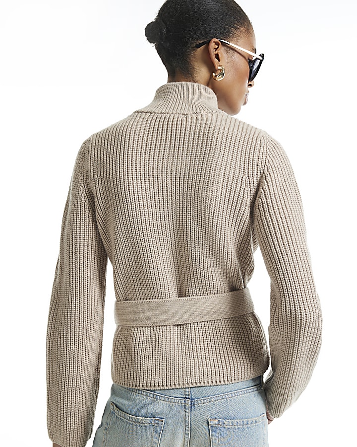 Beige Tie Rib Cardigan