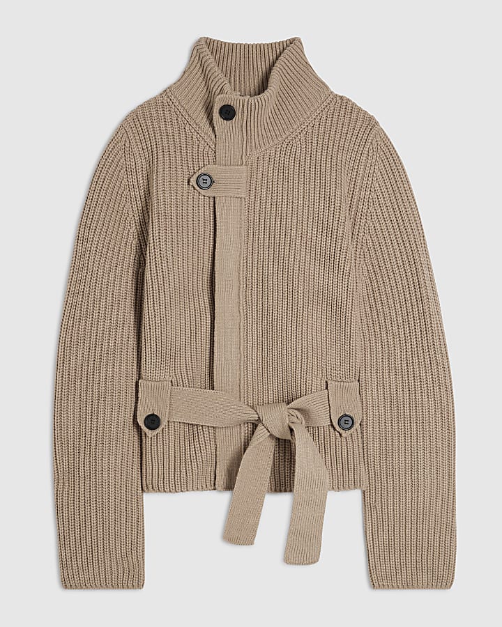 Beige Tie Rib Cardigan