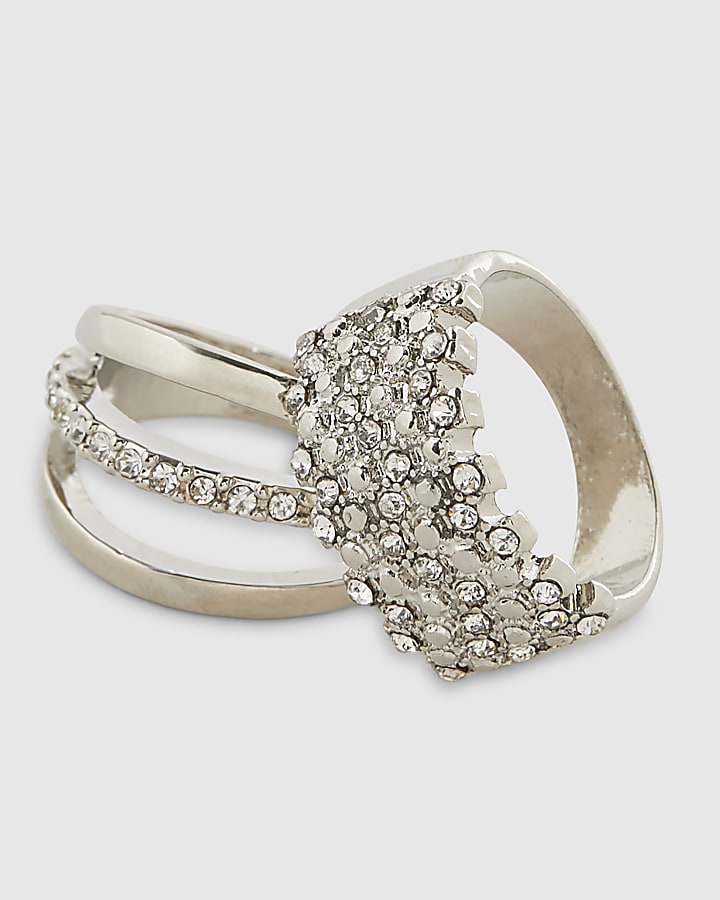 Silver Diamante Ring 2 Pack