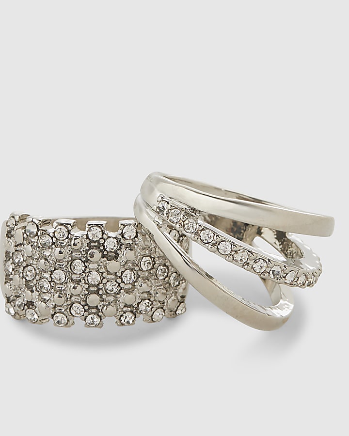 Silver Diamante Ring 2 Pack